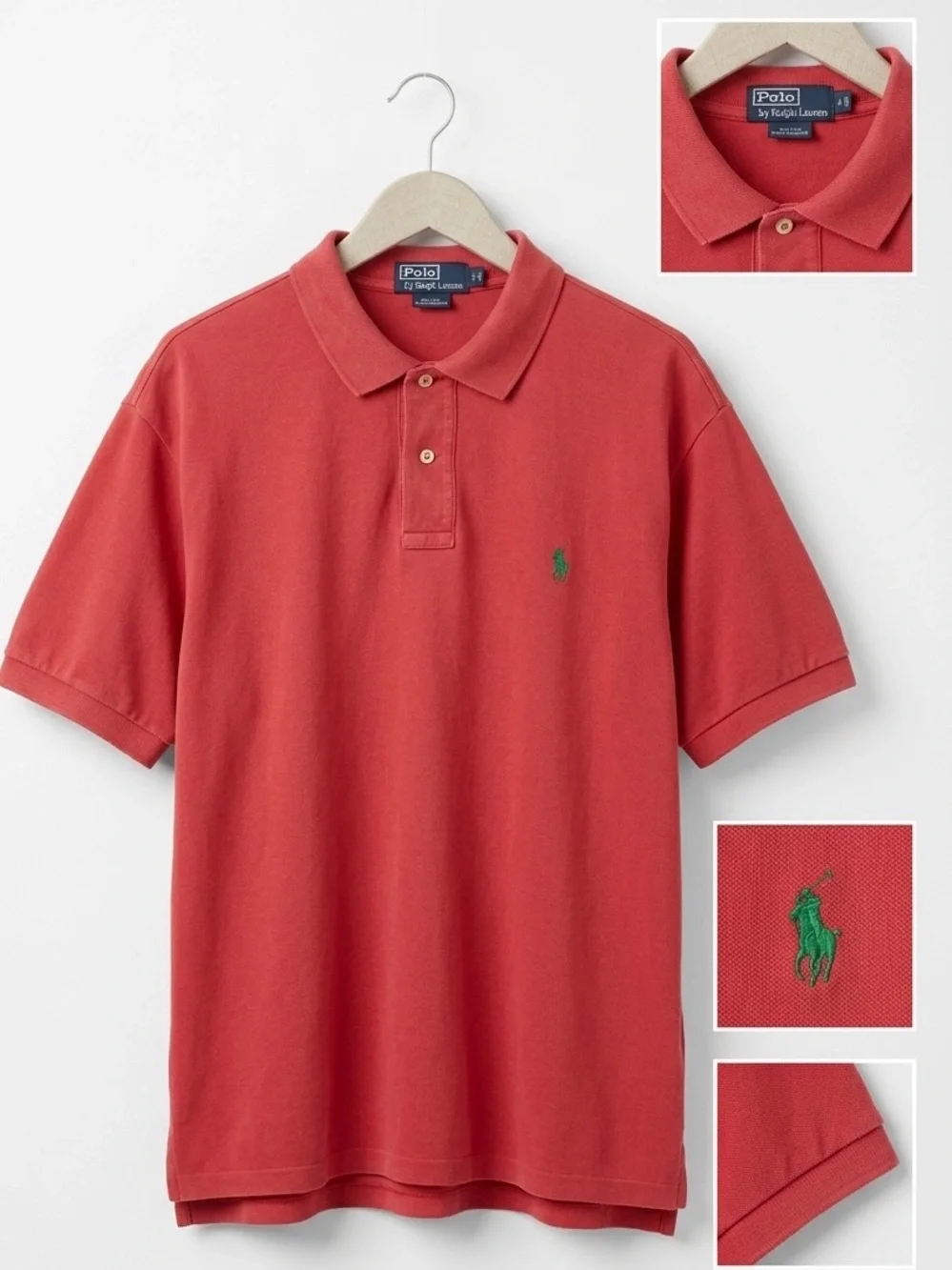 Ralph Lauren Vintage Men's Red Polo with Green Pony Embroidery